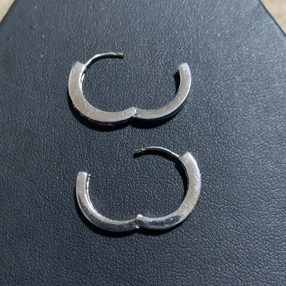 Huggie Earrings with Rhinestones-Sterling Silver - Picture 3 of 5